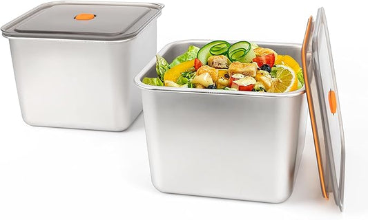 2 PCS Stainless Steel Food Storage Containers(100oz) with Lids Leak Proof & Airtight | Square Stainless steel freezer Containers,For Meal Prep,Fruit,Snack,Freezer