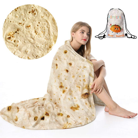 Admitrack Tortilla Blanket, Funny Realistic Round Burrito Throw for Adults & Kids (Double Sided)