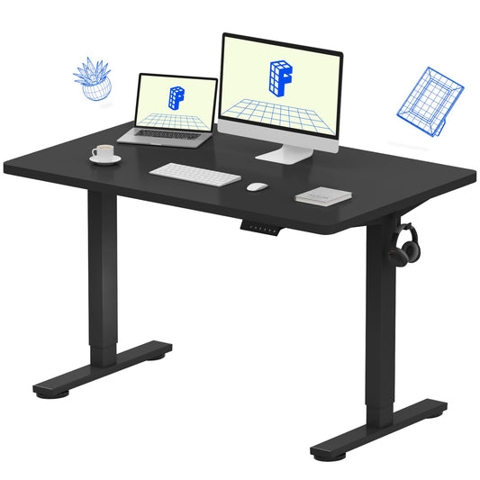 FLEXISPOT EN1 Whole Piece Standing Desk 48 x 30 Inches Height Adjustable Electric Sit Stand Home Office Desks (Black Frame + Black top,2 Packages)