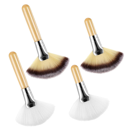 Qianyu 4 Pieces Facial Fan Brush Soft Synthetic Fibers Makeup Brush with Wooden Handle Blush Powder Cosmetic Applicator for Blending Face Highlighting Eyeshadow Buffing Portable Cosmetic Tool