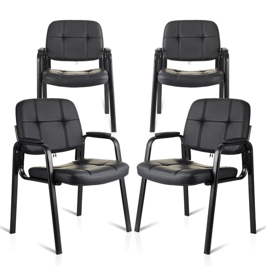CLATINA Waiting Room Guest Chair with Bonded Leather Padded Arm Rest for Office Reception and Conference Desk Black 4 Pack