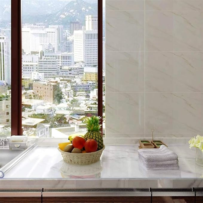 NECAUX Custom 36 x 91 Inch Clear Table Cover Protector, 1.5mm Thick Water Resistant Plastic Non-Slip Protective Pad Decorative Tablecloth for Dining Trainning Conference Table