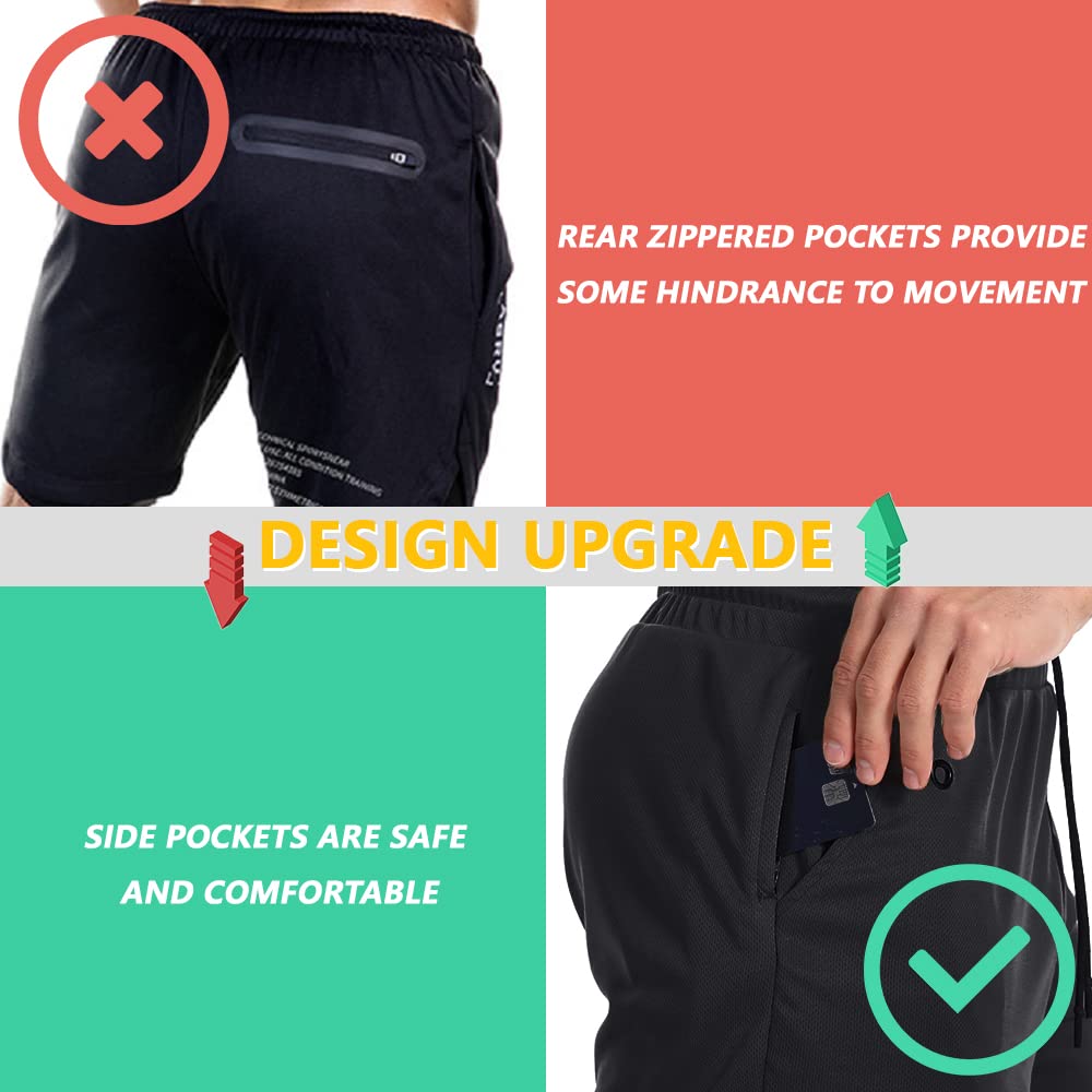 JWJ 3 Pack Mens 2 in 1 Running Shorts Quick Dry Gym Athletic Workout Shorts with Compression Liner,Black Light Navy L
