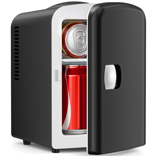 Electactic Compact Refrigerator, Portable Mini Fridge, Skin Care 4L Capacity/6 Cans, for Bedroom, Car, Office & Dorm, Small Cooler for Cosmetics, Beverage and Food, Black
