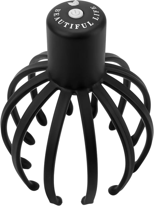 Electric Scalp Massager – Automatic Vibrating Head Massage Tool with 12 Nodes & 3 Modes – Octopus Scratcher for Stress Relief, Therapeutic Hair Stimulation & Relaxation (Black)