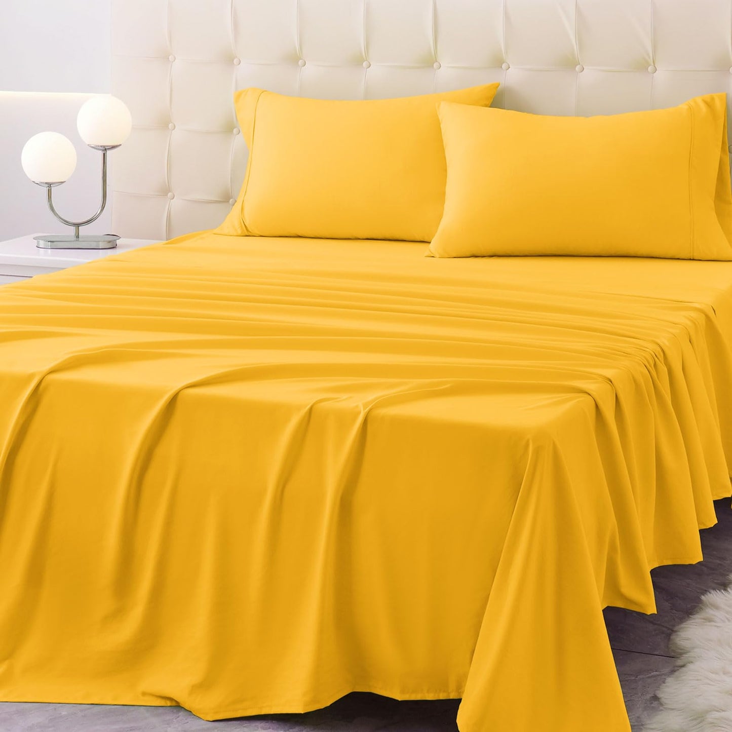 Homilay King Size Bed Sheet Set - 4 Piece Soft Microfiber Sheets with Deep Pockets, Cooling Technology, and Wrinkle-Free Pillowcase. Hotel-Quality, Durable Bedding, Spectra Yellow