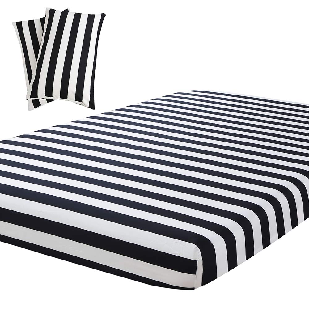Vaulia Black and White Stripe Print Pattern, Microfiber King Size Sheets, 3-Piece Set (1 Fitted Sheet 2 Pillowcases)
