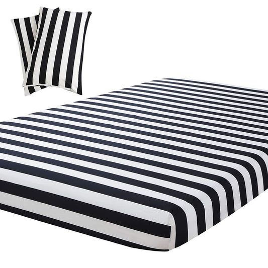 Vaulia Black and White Stripe Print Pattern, Microfiber King Size Sheets, 3-Piece Set (1 Fitted Sheet 2 Pillowcases)