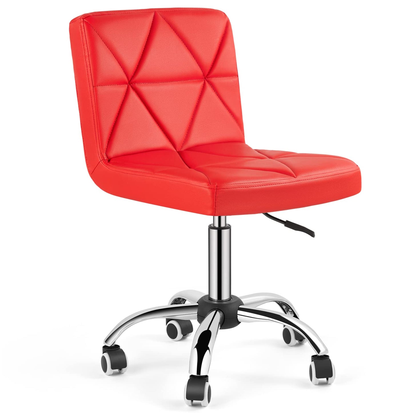 COSVALVE Armless Desk Chair, Mid Back Swivel Office Chair, Adjustable Task Chair with Rolling Wheels and Diamond Pattern, for Home Computer Barber, Red