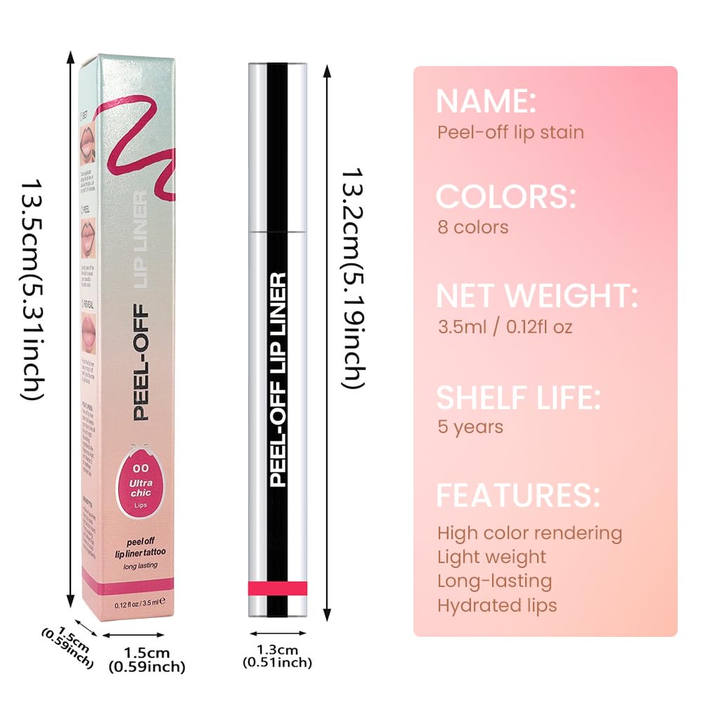 Peel Off Matte Liquid Lip Gloss Stain-Lip Liner with Tweezer, Delicate Pink Peel Off Lip Stain, Long Lasting & Waterproof Lipstick Tattoo, Transfer-Proof Lip Gloss for All Skin Types (00#, 1Pcs)
