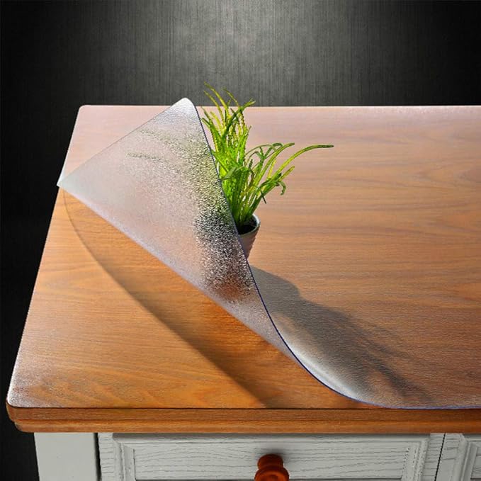 NECAUX Custom Multisize 1.5mm Thick Frosted PVC Table Cover Protector - 48 x 80 Inch ECO Plastic Dining Room Table Cover Vinyl Desk & Table Pad for Kids