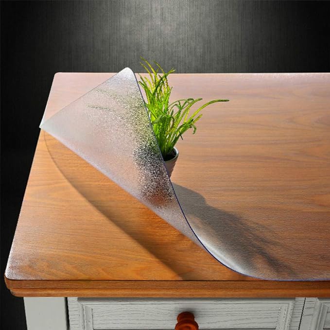 NECAUX Custom 44 x 111 Inch Frosted Table Cover Protector, 1.5mm Thick Wood Grain Transparent Table Pad Non-Slip Tablecloth Plastic Protective Pad for Dining Room Table Conference Table Meeting Table