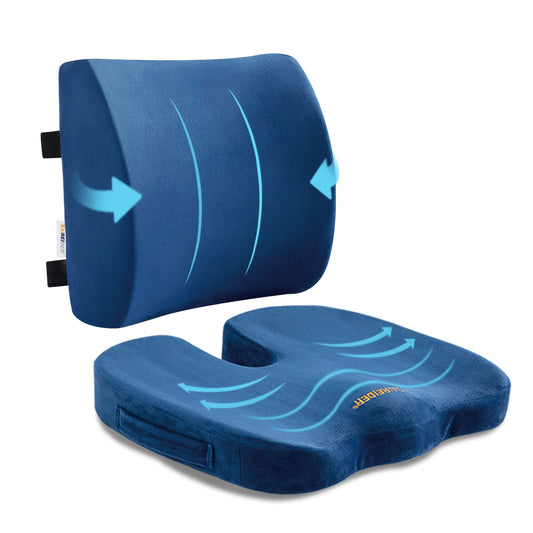 SAIREIDER Chair Cushion and Lumbar Support Pillow for Office Chair, Car Seat Cushions Back Support Pillows, Memory Foam Chair Support for Back&Lumbar, Relieve Tailbone Pain and Sciatica (Blue)