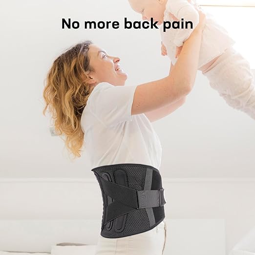 Pro Back Brace for Men Women Lower Back Pain Relief with Rigid Bionic Support & Massager Pad, Air Mesh Lumbar Belt for Sciatica, Hernia Disc, Scoliosis, Adjustable Brace for Spinal (Black, Small(Belly: 27"-33"))