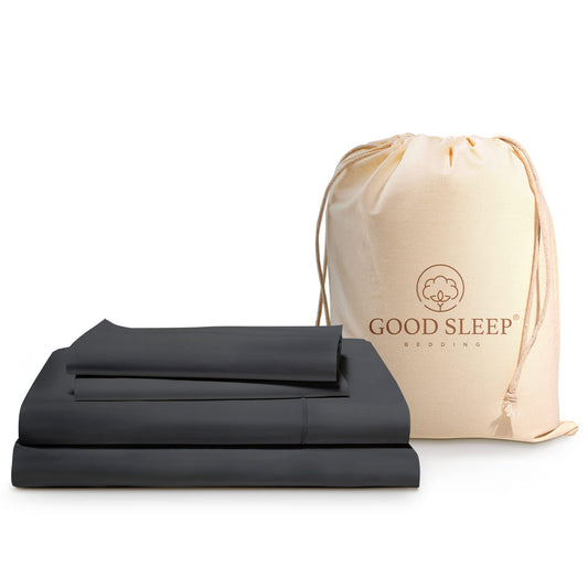 Good Sleep Bedding 100% Egyptian Cotton Queen Sheets - 1000 TC Bedsheets Queen Size Bed, 4 Pc, Queen Bed Sheet Set, Luxury Sateen Weave, 16" Deep Pocket Queen Sheet Set - Dark Grey Sheets Queen Size