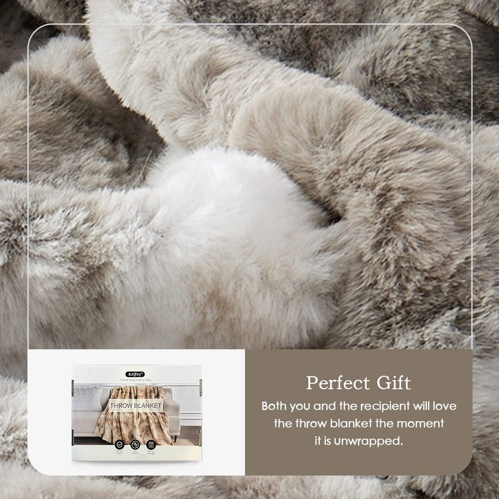 Krifey Oversized Faux Fur Blanket, Super Soft Cozy Blanket, Luxury Fluffy Throw Blanket Fuzzy Bed Throw, Plush Christmas Birthday Gifts for Women, Room Home Dorm Decor, Marbled Gray 60" x 80"