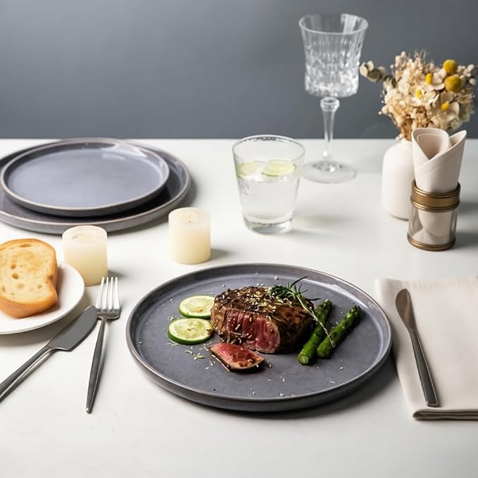 AmorArc Stoneware Dinnerware Sets,Round Reactive Glaze Ceramic Plates and Bowls Set,Highly Chip and Crack Resistant | Dishwasher & Microwave Safe Dishes,Service for 4 (12pc)