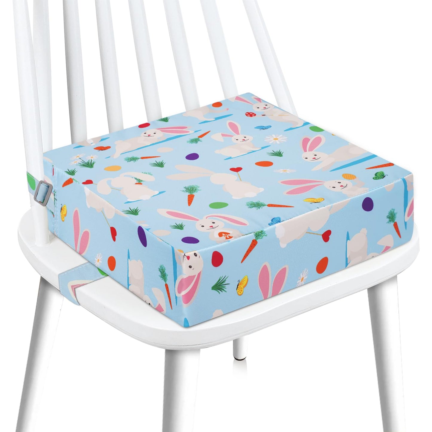 Toddler Booster Seat for Dining Table, Stronger Support Double Safe Straps Booster Seat Dining Toddler, Portable Travel Increasing Cushion (Blue Rabbit)