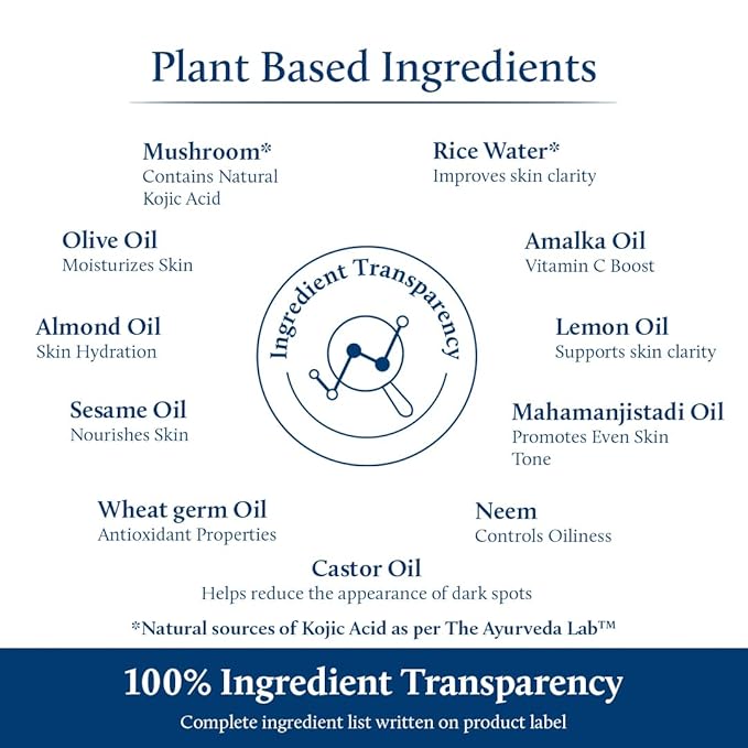 Blue Nectar Rice Water Kojic Acid Face Serum | Plant Based Almond Serum for Even Skin Tone | for Women & Men with Rice Water & Mushroom | All Skin Types (13 Herbs,1Fl Oz)
