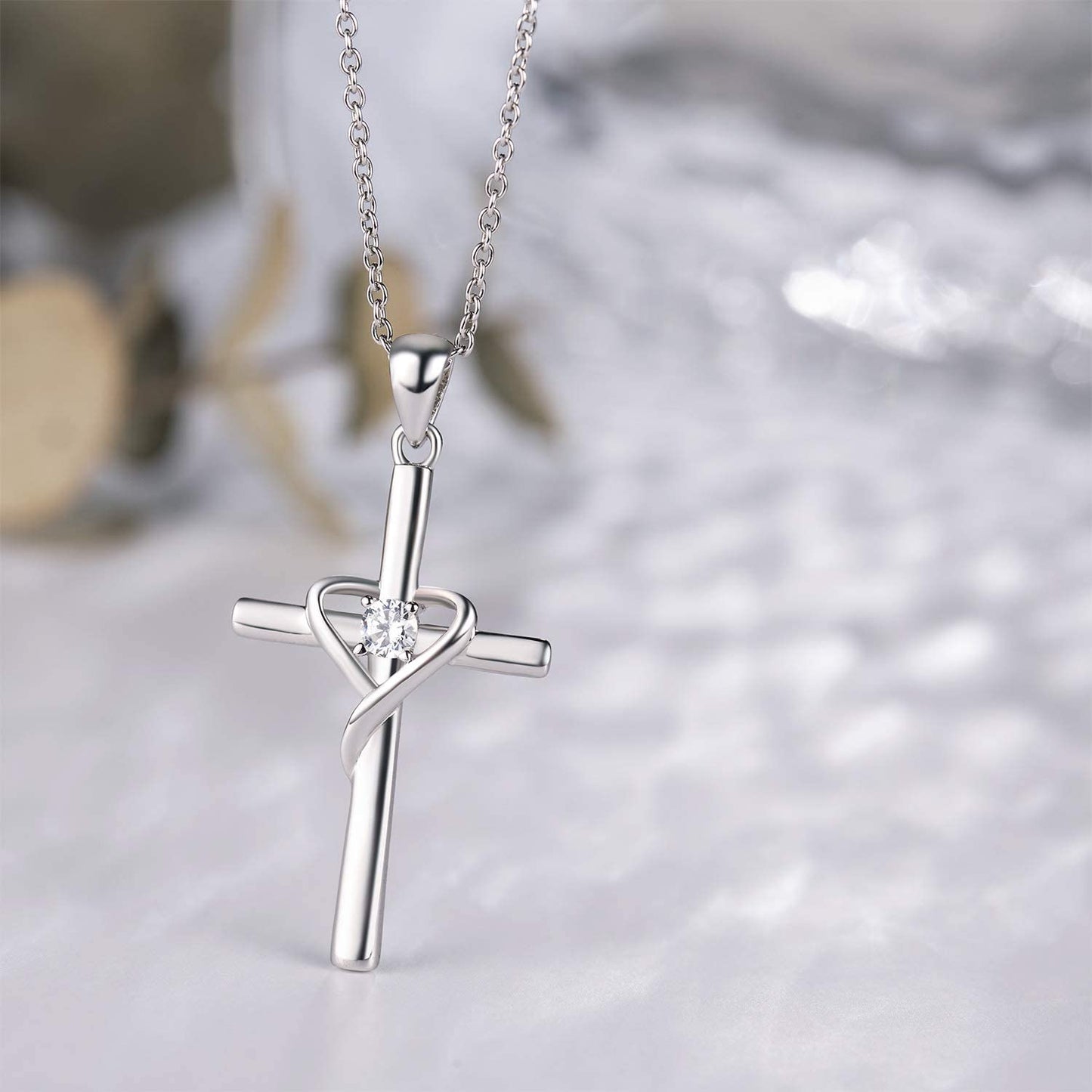AmorAime 925 Sterling Silver Cross Necklace for Women Men 5A CZ Birthstone Necklaces for Festival, Vacation or Holiday