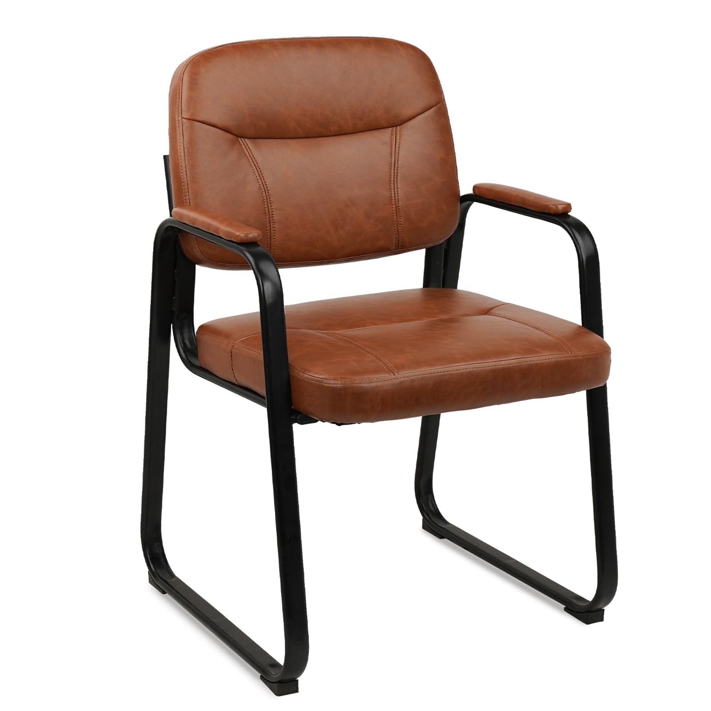 CLATINA Waiting Room Reception Chairs Leather Office Chair No Wheels, Conference Room Lobby Chairs with Sled Base and Padded Arms, Executive Guest Chair, Brown