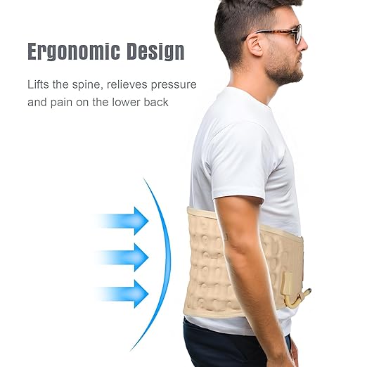 Decompression Back Belt for Lower Back Pain Relief and Lumbar Support, Spinal Decompression Belt for Woman and Men, One Size Fits 29-49 inches Waist, Decompression Back Brace for Sciatica (Beige)