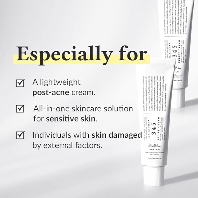 Dr.Althea 345 Relief Cream, Daily Face Moisturizer, Blemish Relief Care, Soothing Recovery & Moisture, Korean Vegan Skin Care for All Skin Types, 1.69 Fl Oz (Pack of 2)
