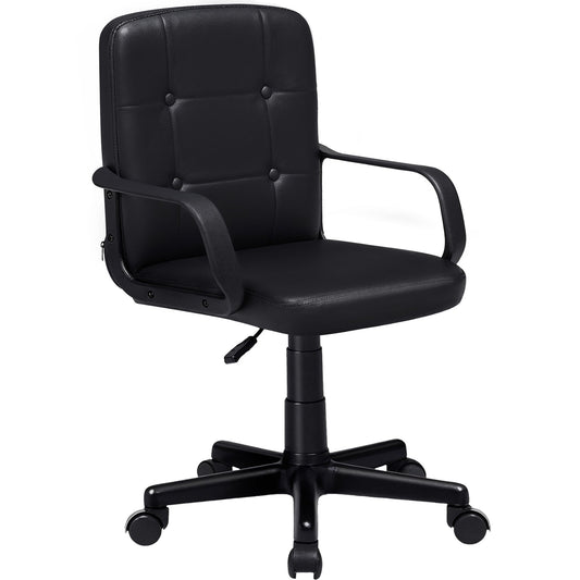 VECELO Desk Chair, Home Office Swivel Chairs PU Leather Height Adjustable with Wheels, Black