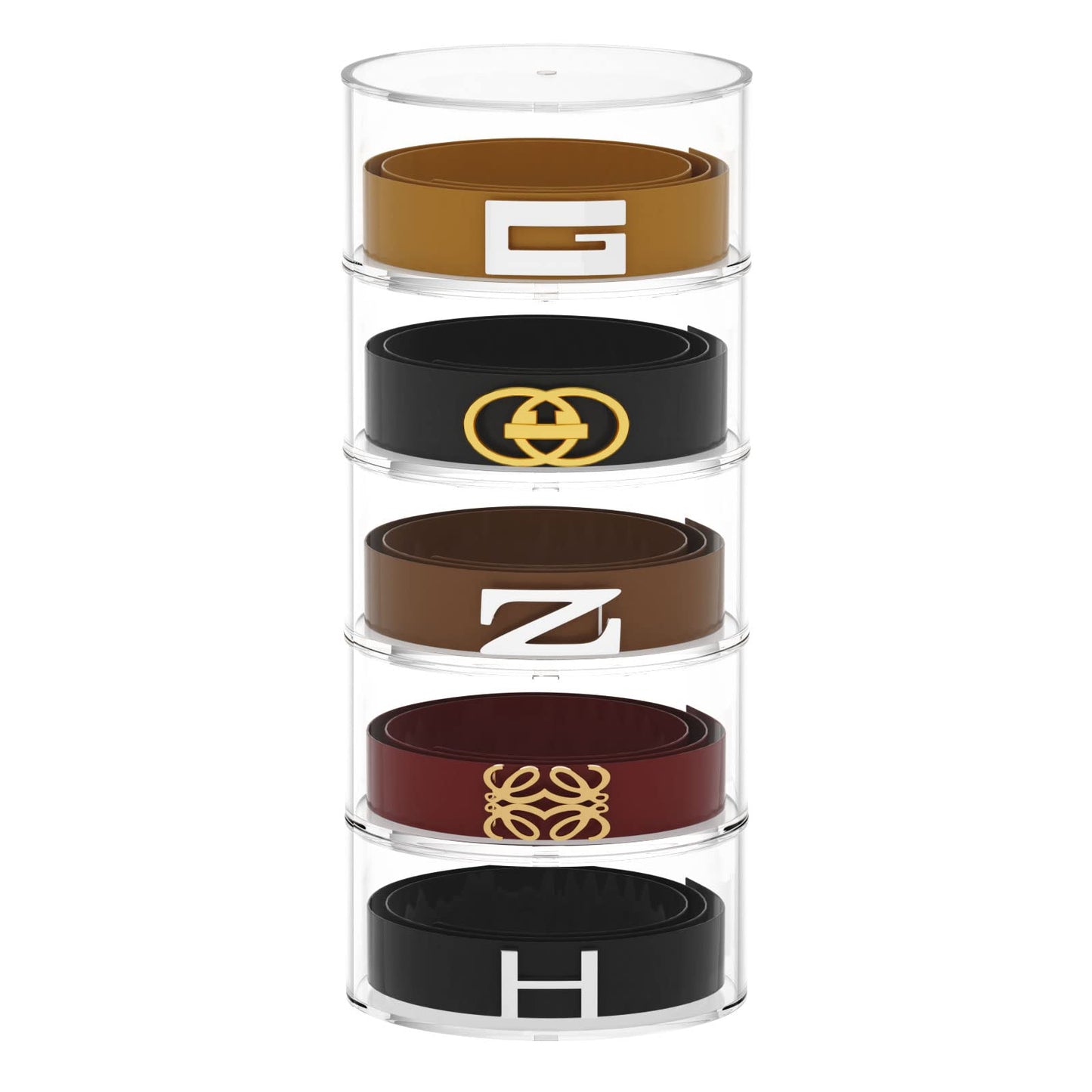 FEMELI Belt Organizer, Acrylic Display Case with 5 Layers Storage Holder for Belt, Watches and Other Accessories