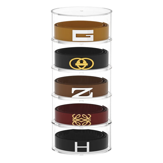 FEMELI Belt Organizer, Acrylic Display Case with 5 Layers Storage Holder for Belt, Watches and Other Accessories