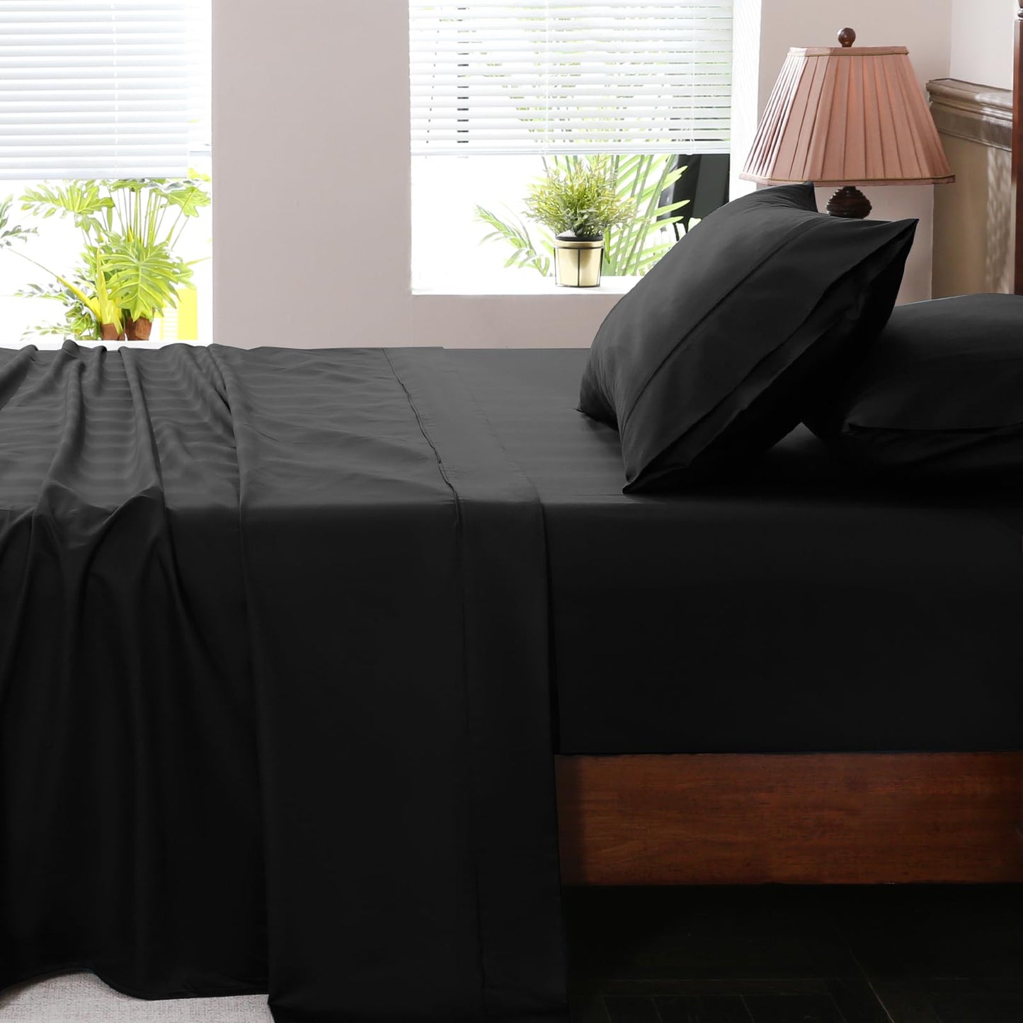 Overket Extra Deep Pocket Queen Sheets 18-24 Inch 1000 Thread Count 100% Egyptian Cotton Sateen Weave Soft Breathable 4 Pieces（Queen,Black）