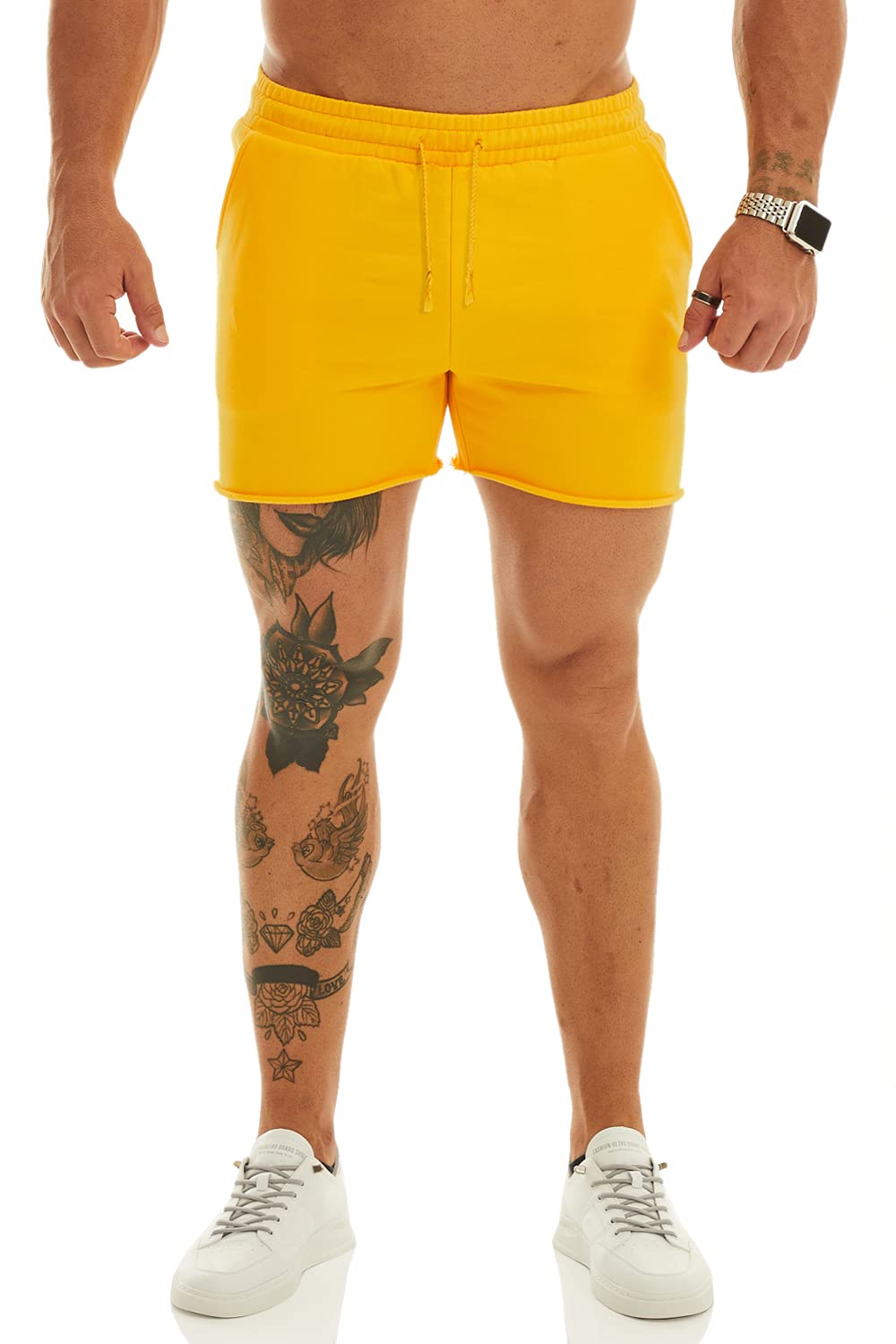Ouber Men's Workout Squatting Shorts Slim Fit Gym Weightlifting Bodybuilding Yellow,L
