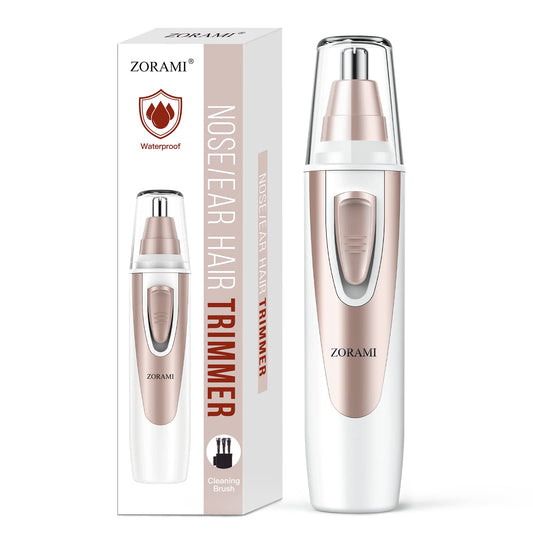 Ear and Nose Hair Trimmer Clipper - 2025 Professional Painless Eyebrow & Facial Hair Trimmer for Men Women, Battery-Operated Trimmer with IPX7 Waterproof, Dual Edge Blades for Easy Cleansing Pink