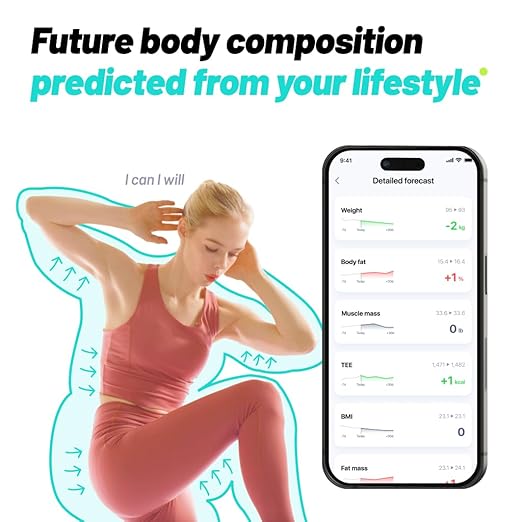 ExerScale Smart Scale for Body Weight with BMI, Body Fat, Muscle Mass, Professional Digital Bathroom Scale with 8 Electrodes Weight Bluetooth High Accuracy Percentage Fitness Health Analyzer - Black