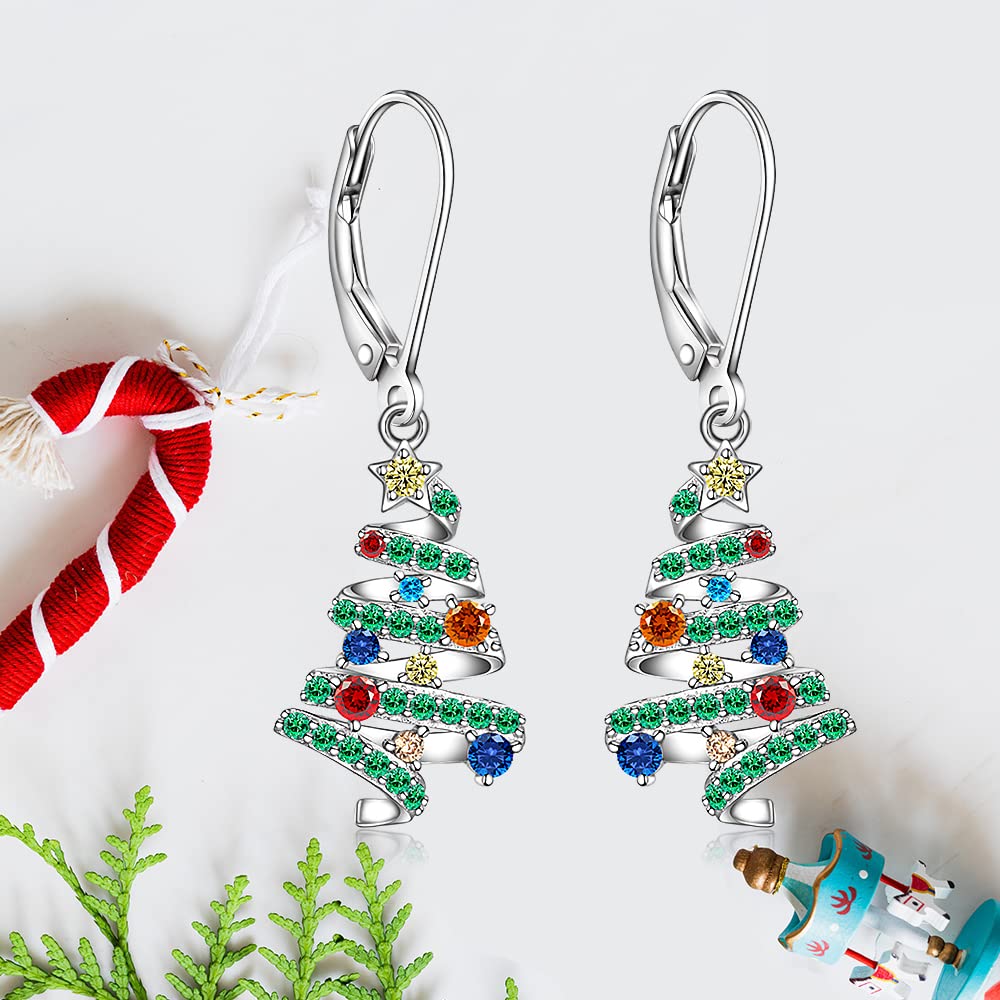 Christmas Earrings Christmas Tree Earrings for Women Dangle Drop S925 Sterling Silver Leverback Holiday X Mas Jewelry