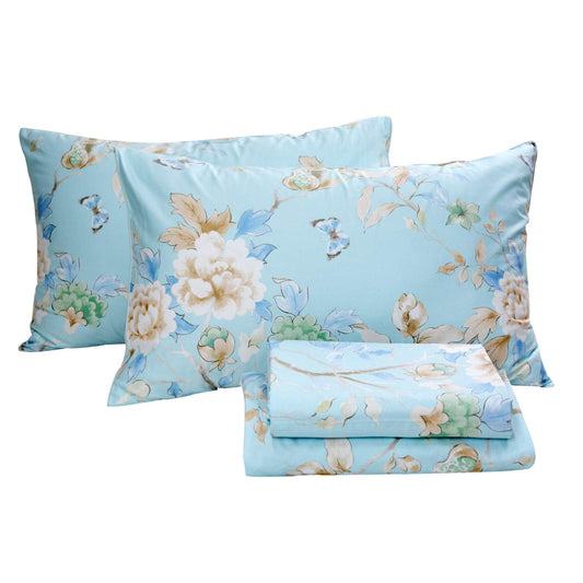 FADFAY Floral Bedding Shabby Blue Bird Print Bed Sheet Set Luxury Bedding Collections 800 Thread Count 100% Egyptian Cotton Deep Pocket, 4 Piece-Twin Size