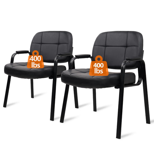 CLATINA Big Tall 400 lbs Waiting Room Chair with Padded Arms, Leather Office Guest Chairs No Wheels for Conference Reception Room and Elderly Home Desk Lobby Side Black, 2PK