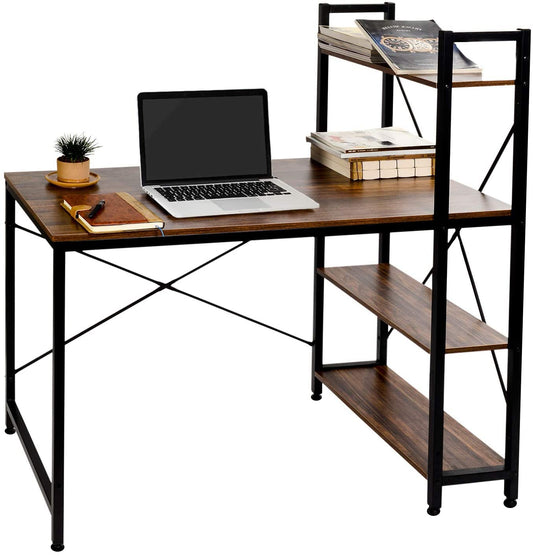 AEONS Computer Study Desk with Storage Shelves, Home Office Desk with Reversible Bookshelf Study Writing Table Corner Desk 47”, Wood & Metal, Space-Saving