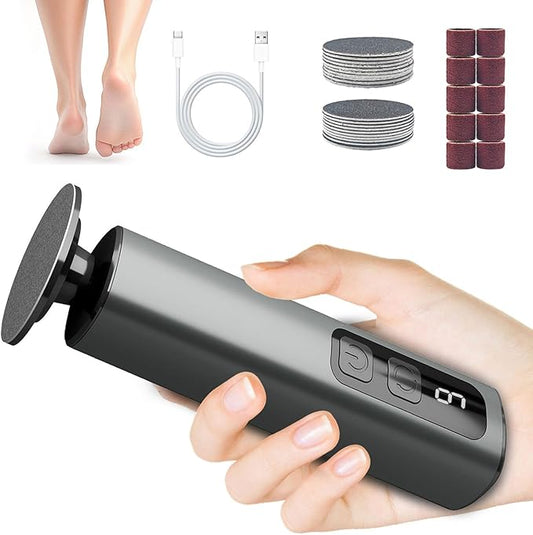 Electric Foot Callus Remover - 9-Speed Rechargeable Pedicure Tool with 20pcs 80/120 Grit Sandpapers +10 Grinding Heads | Aluminum Body & Type-C Charging (Black)