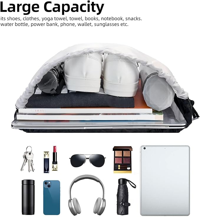 Drawstring Bags Initial Drawstring Backpack Sackpack Black Draw String Cinch Bags for Sports, Gym, Travel, Swimming, Beach, Camping, Rainbow Letter A