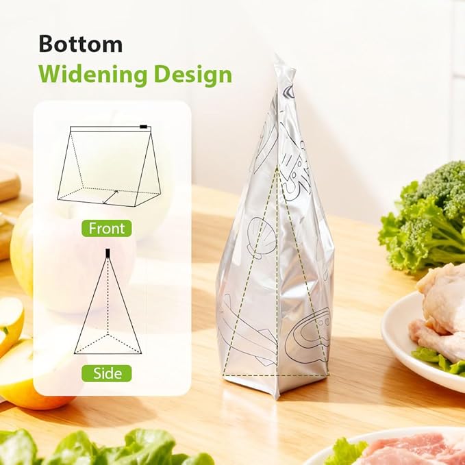 Reusable Aluminum Foil Sealable Storage Bags, 2026 New Resealable Vacuum Zipper Pouches, Stand Up Foil Sealable Bags with Label and Zip Lock for Kitchen (30, Medium)