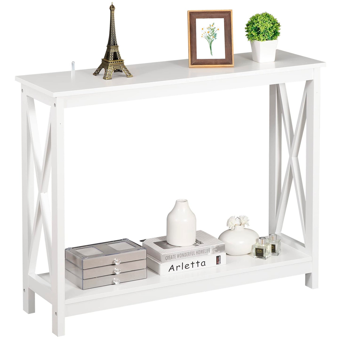 ZENY Console Table, Entryway Table, Narrow Sofa Table with 2-Tier Shelves, Entrance Table for Living Room, Entryway, Hallway, Foyer (White)