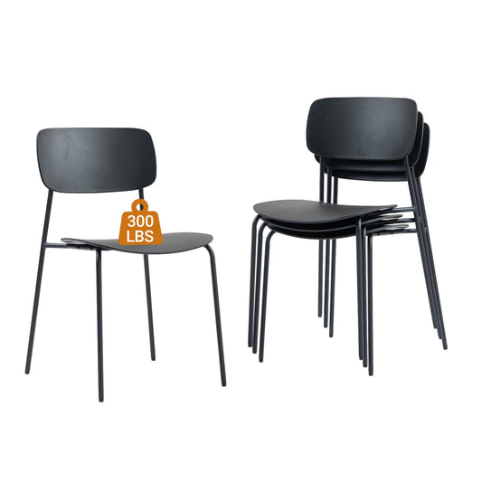 Sidanli Stackable Chairs Set of 4, Waiting Room Chairs with Metal Legs and Ergonomic Plastic Seat, Stacking Office Chairs for Conference Reception Church Banquet, Black