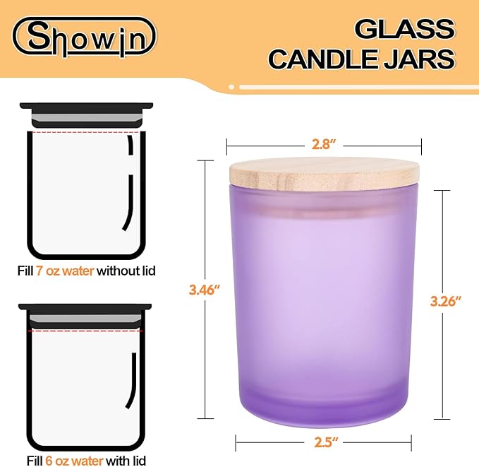 Thick Candle Jars for Making Candles 12 Pcs, 7 OZ Empty Jars with Wood Lids for Candle Making, Sample Container, Frosted Purple