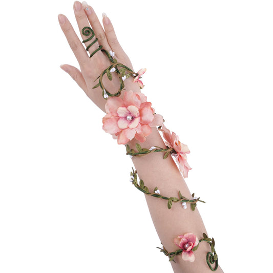 FRESHME Renaissance Fairy Flower Arm Wrap - 1 PC Elf Arm Cuff Bracelet with Pink Flowers Woodland Forest Mother Nature Costume Poison Ivy Costume Fantasy Renfaire Cosplay Prom Dress Up Accessories for Women