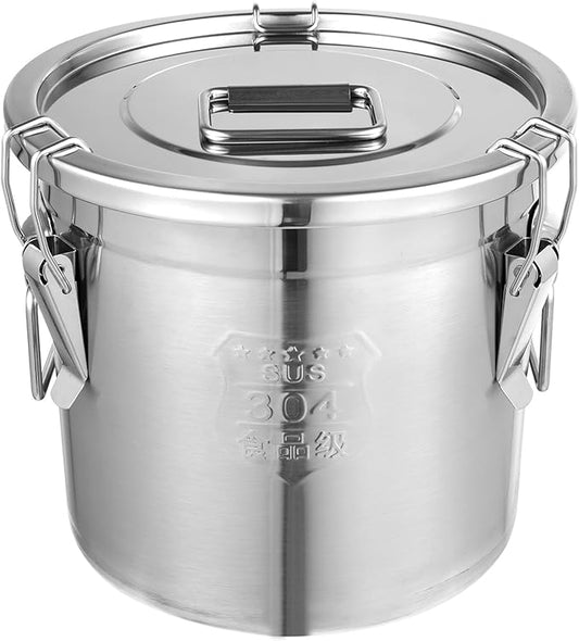 304 Stainless Steel Airtight Canister, 3.17Gal/405oz/12L Airtight Food Storage Container with Lid Lock Clips, Flour Container Metal Bucket Food Storage Container for Rice, Flour, Grain, Coffee Bean
