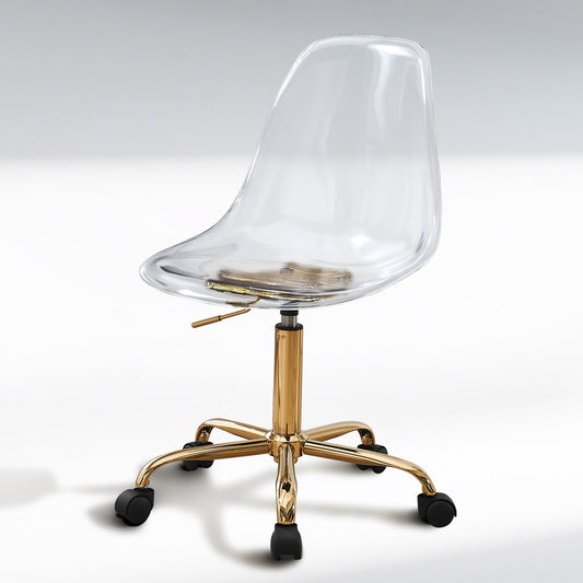 Lessmore Clear Acrylic Desk Chair, Modern Small Acrylic Home Office Chairs with Wheels, Armless Swivel Vanity Rolling Chair for Office, Home (Gold)