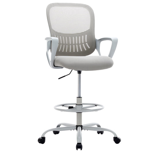 Elevon Tall Drafting Desk Chair - Ergonomic High Stool Computer with Adjustable Height and Comfy Lumbar Support, Office Rolling Counter for Standing Desk with Flip-up Arm and Footrest