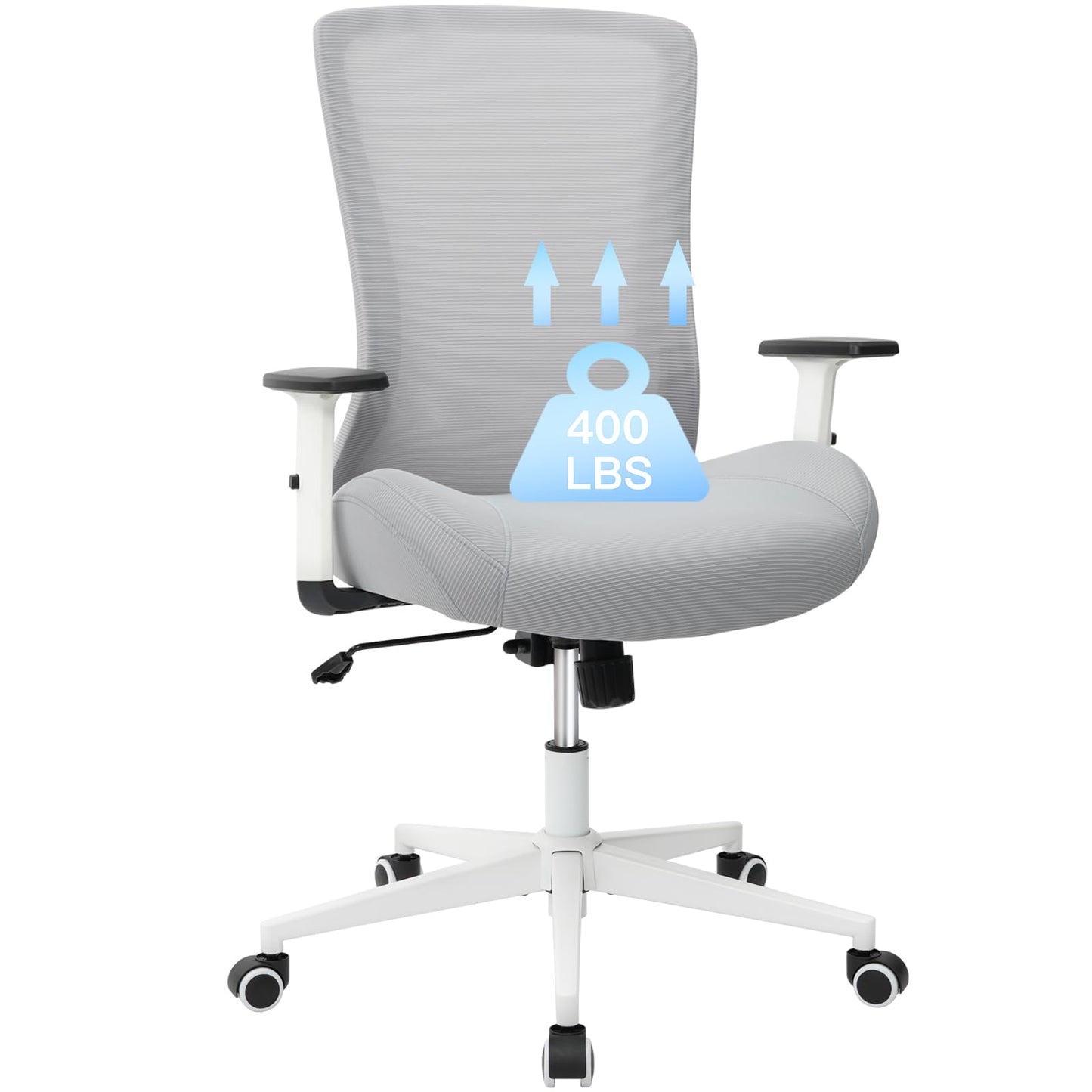 FAMSINGO Office Chair, Mesh Desk Chair Executive Computer Chair, 400lbs Big and Tall Office Chair for Heavy People, Home Office Desk Chair with Lumbar Support ＆Adjustable Height, White