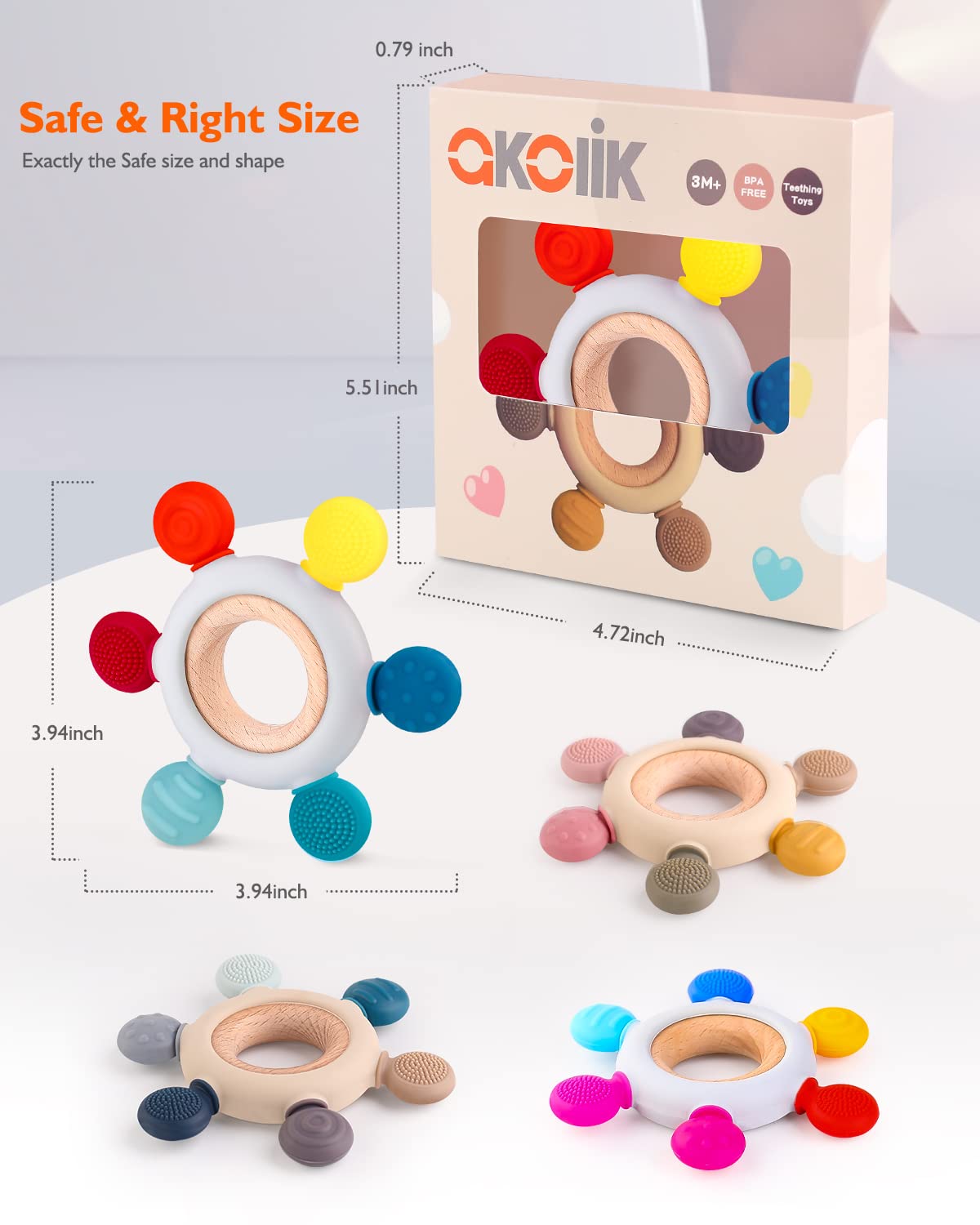 akolik Baby Teething Toys, Teething Relief Toy, BPA Free Baby Chew Toys Infant Toys Newborn Accessories, Teethers for Babies 0-3-6-9-12 Months Old Boys Girls